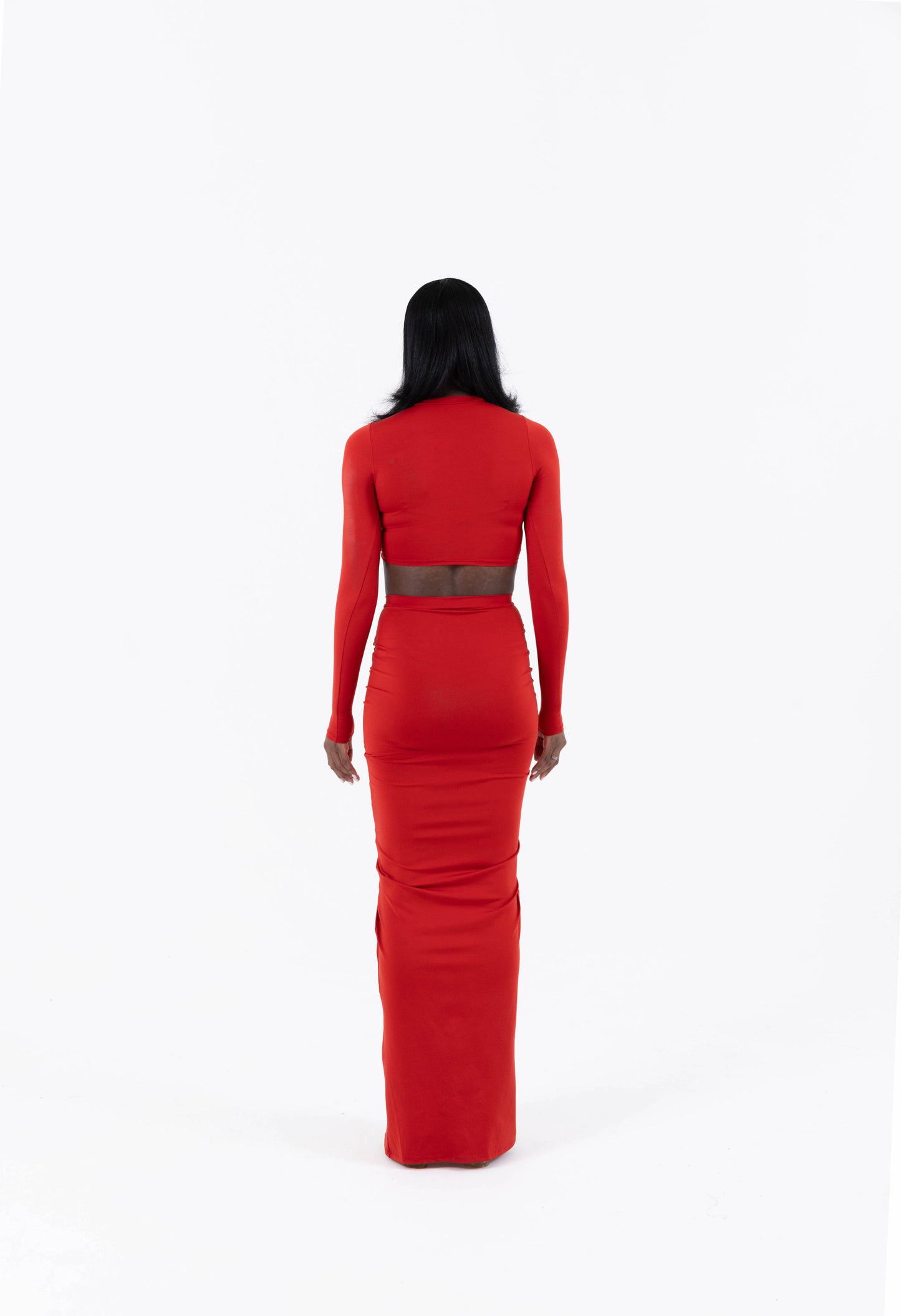 Krystal Ruched Maxi Skirt - Red