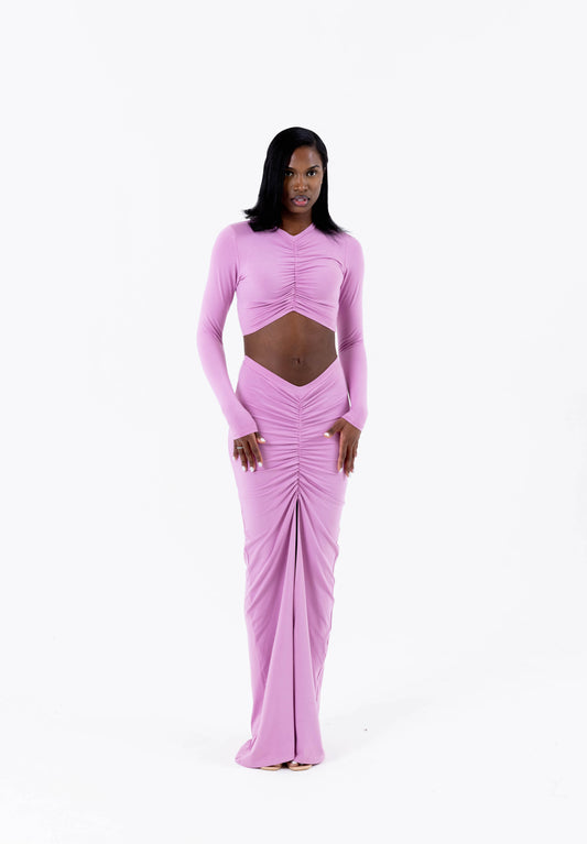 Krystal Ruched Maxi Skirt - Orchid