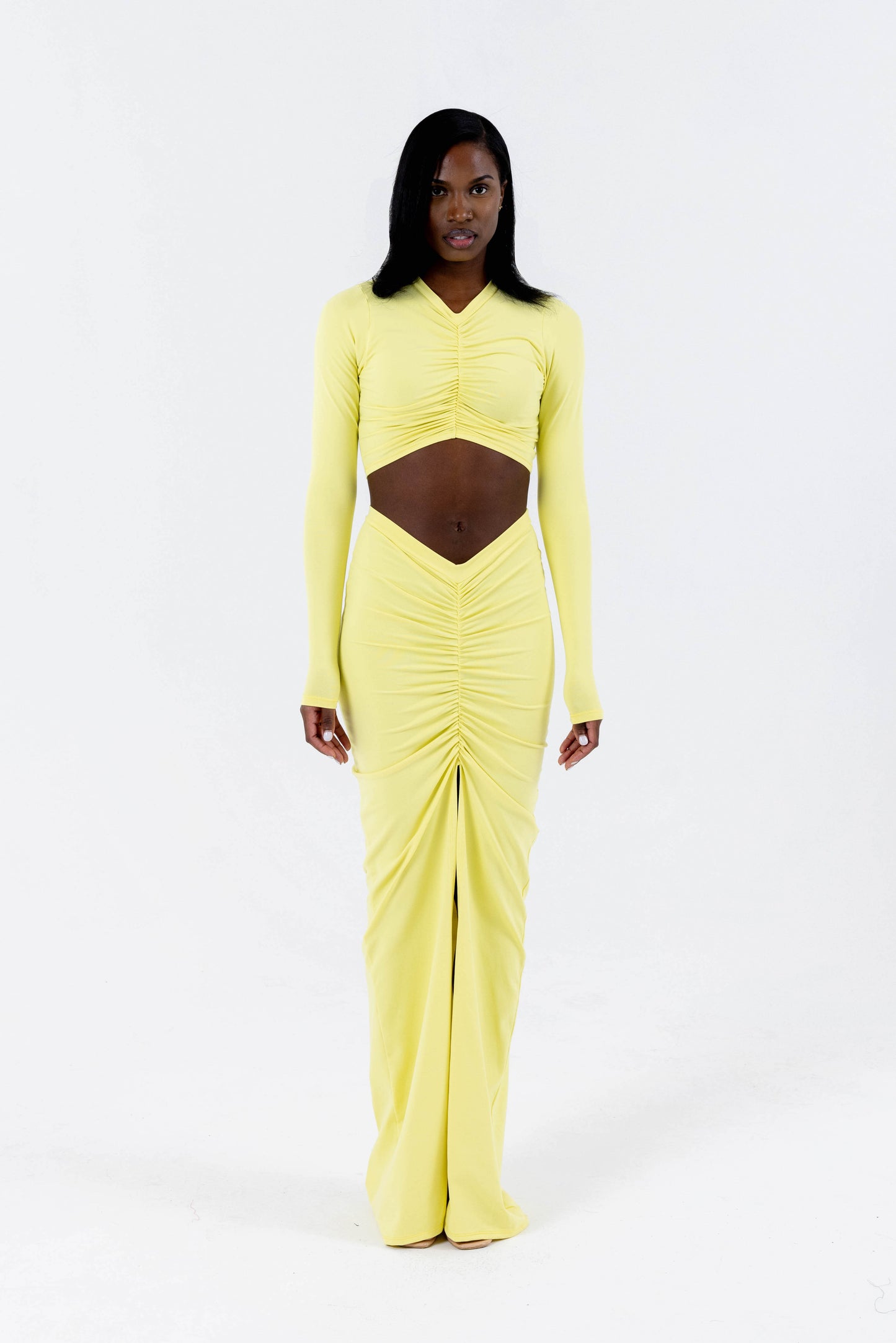 Krystal Ruched Long Sleeve Top - Banana