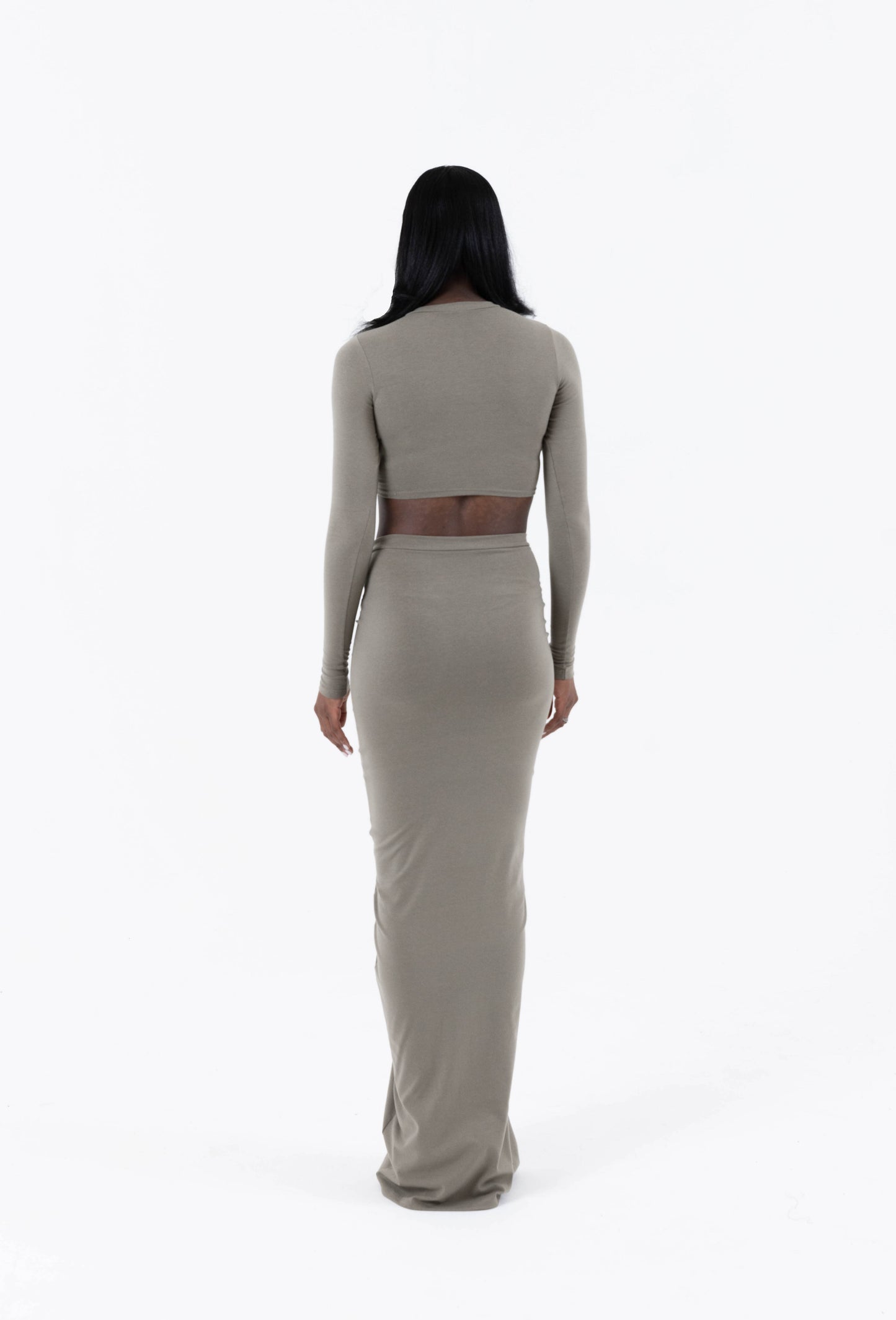 Krystal Ruched Maxi Skirt - Khaki