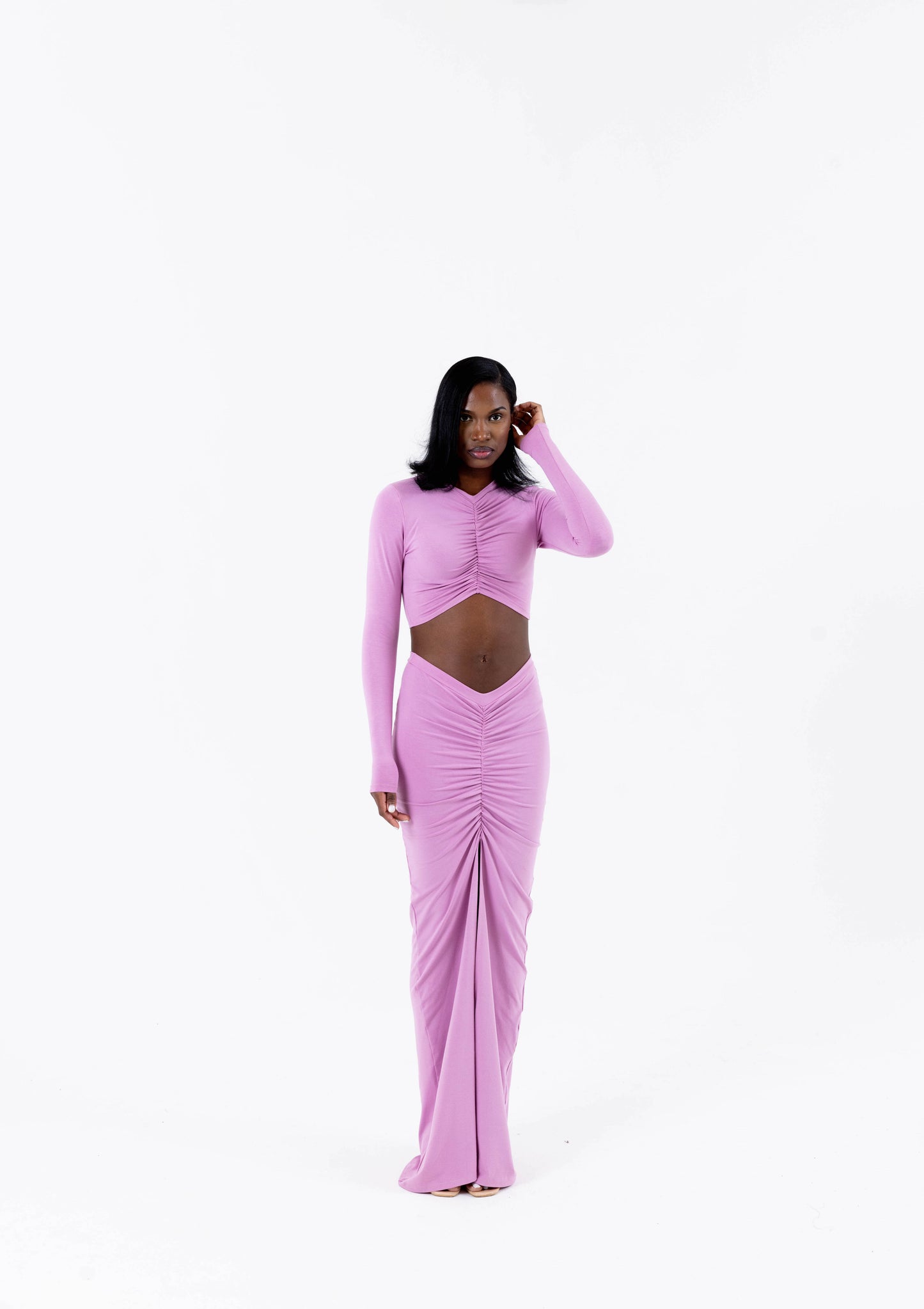 Krystal Ruched Maxi Skirt - Orchid