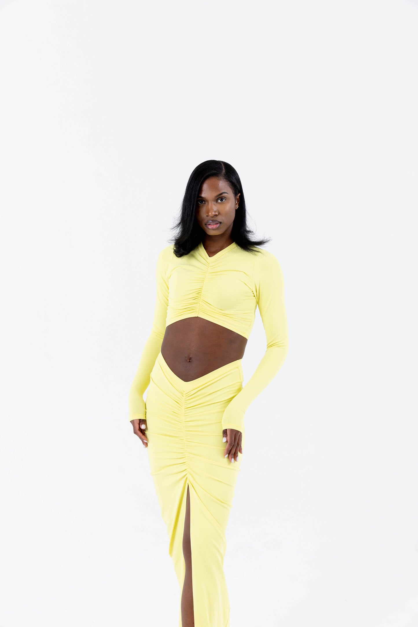 Krystal Ruched Long Sleeve Top - Banana