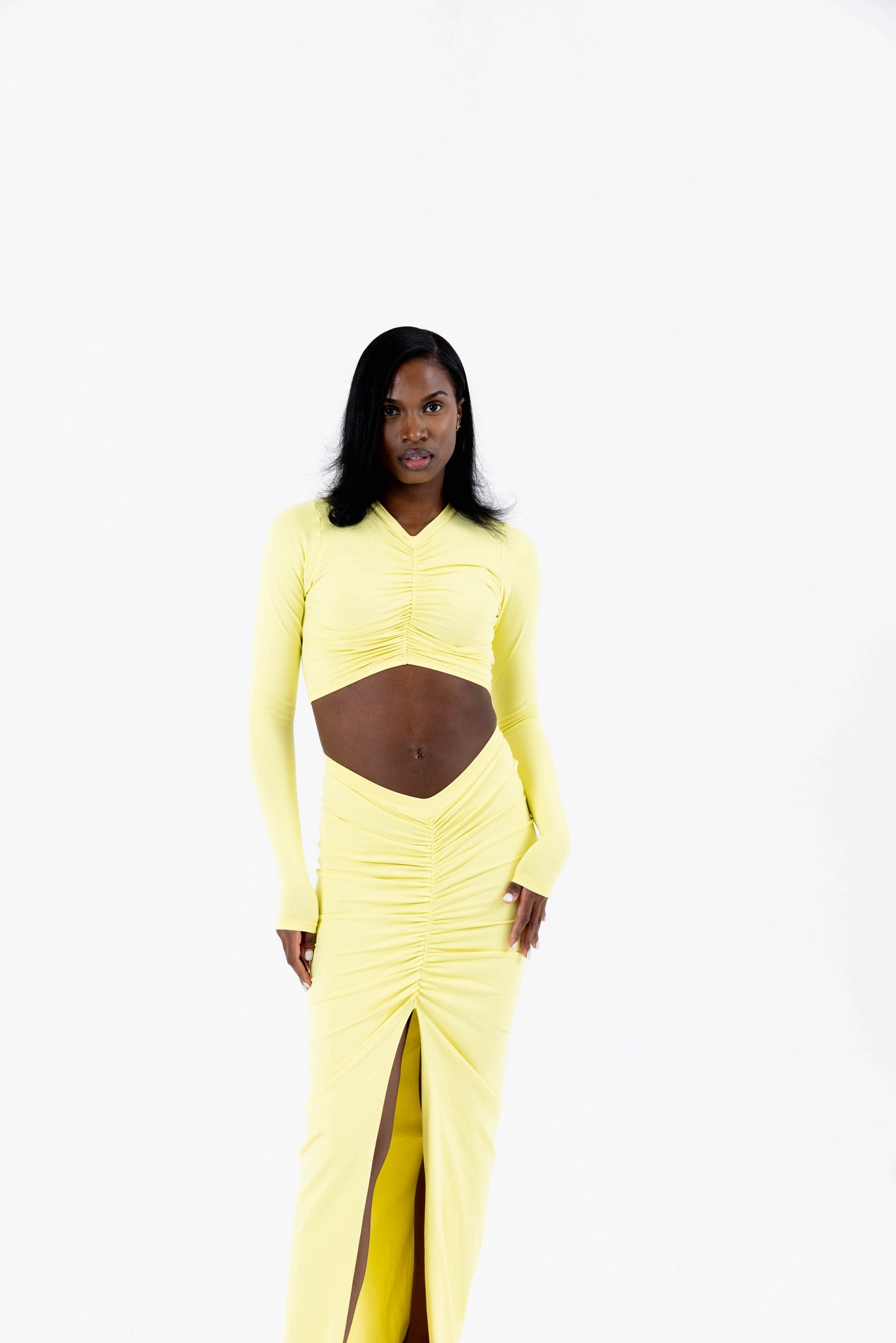 Krystal Ruched Long Sleeve Top - Banana