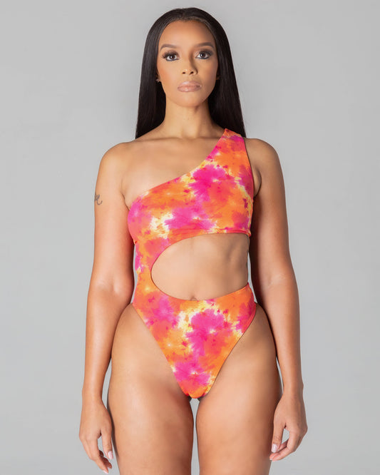 Nikki Cut Out One Piece - Pink/Orange